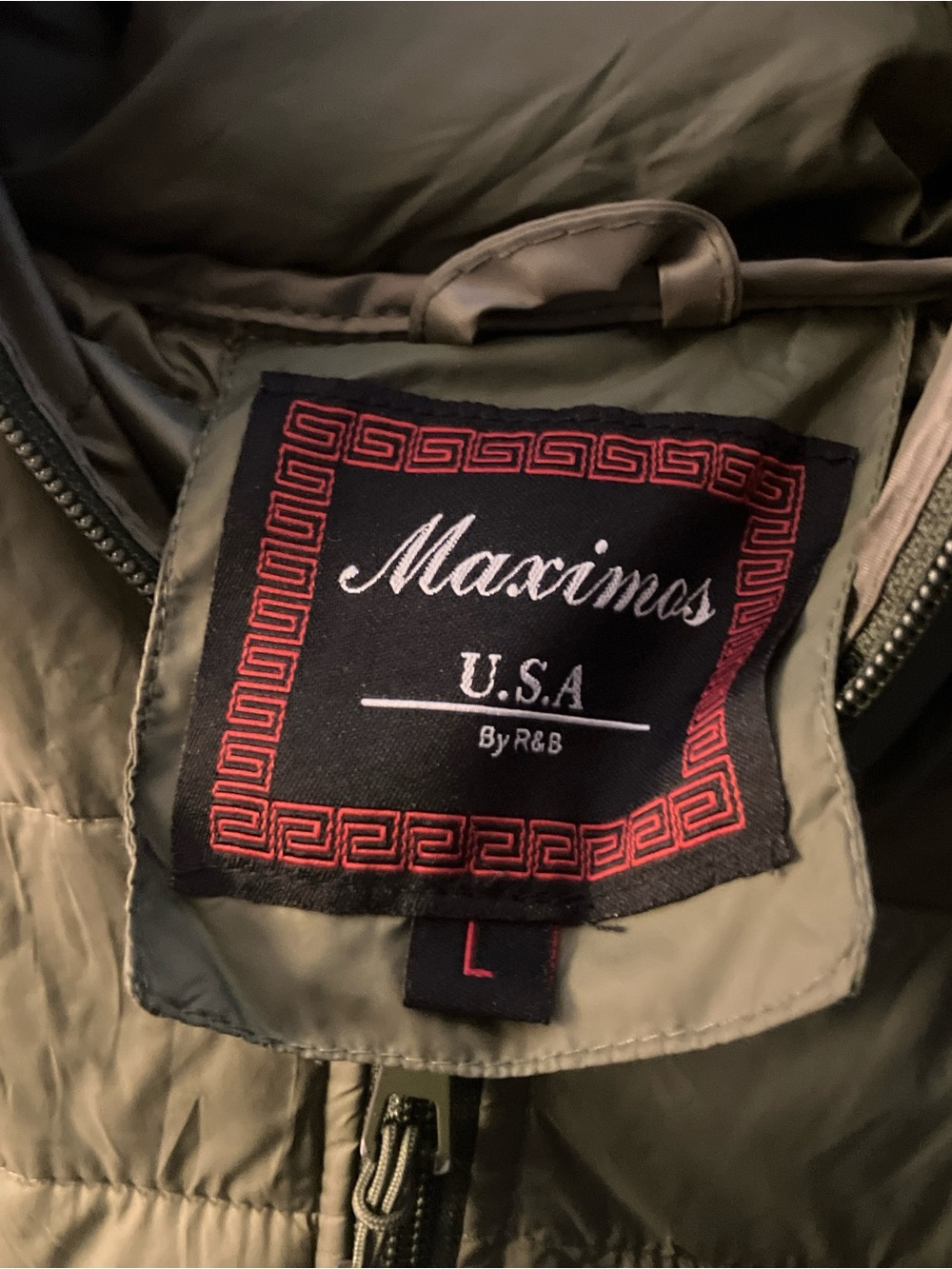Maximos Men's Olive Green Quilted Puffer Jacket , men L
